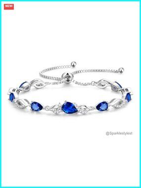 S925 Sterling Silver White Gold Plated Teardrop Tennis Bracelet Adjustable